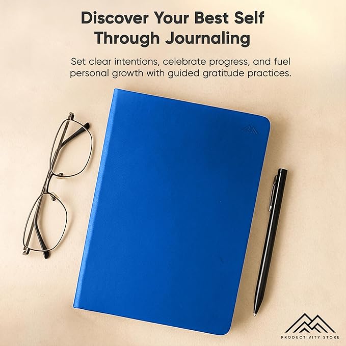 Gratitude & Self-Care Journal - Guided Mindfulness & Mental Health Journal All-in-One with Prompts for Self Discovery - Daily Journal for Men & Women by PRODUCTIVITY STORE (A5, Navy)