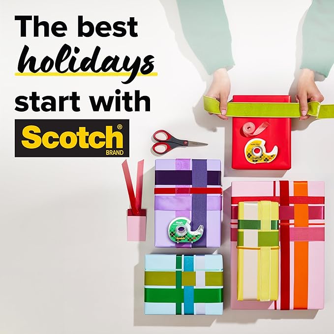 Scotch Gift Wrap Tape & Magic Tape Bundle – 12 Rolls (6 Gift Wrap + 6 Magic), 3/4 in x 650 in Each, with Dispensers