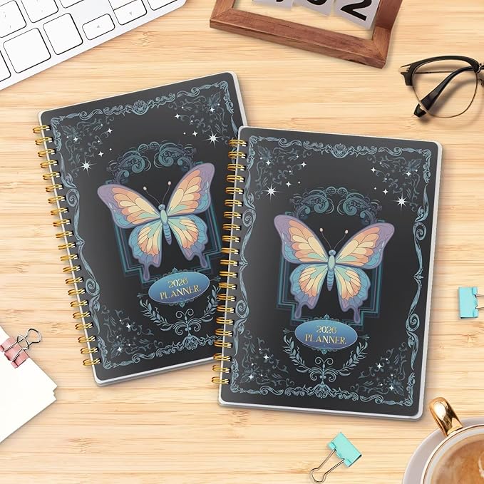 2026 Planner, Weekly and Monthly Planners with Tabs, A5 Spiral Bound Daily Calendar 2026 Planner, 12 Month Agenda Organizers from Jan. to Dec., Flexible Cover Appointment Book(Color Butterfly)