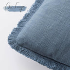 Foindtower Set of 2 Decorative Linen Fringe Lumbar Throw Pillow Covers Boho Farmhouse Cushion Cover with Tassels Soft Accent Pillowcase for Couch Sofa Bed Living Room Home Decor,12×20 Inch,Misty Blue
