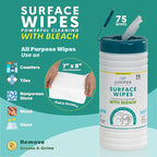 Juniper CLEAN 4 Pack Surface Cleaning Wipes with Bleach, All-Purpose Cleaner for Bathroom, Kitchen, Office, 300 Count Canister, 7.5" x 7" Sheet, Fresh Scent, Lint Free & Durable