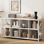 VAKATRELL 8 Cube Storage Organizer Bookshelf, Industrial Horizontal Bookcase, Accent Cubby Shelf, Media Console Table for Living Room, Home Office, 13.6" D x 63" W x 30.9" H, White