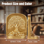 Gold Tree of Life Bookends Set, 2 Decorative Bookends for Shelves or Bookcase, Non-Skid Heavy Bookends for Desktop Shelf Decor, Library Office Decor, Home Décor Gift (Gold)