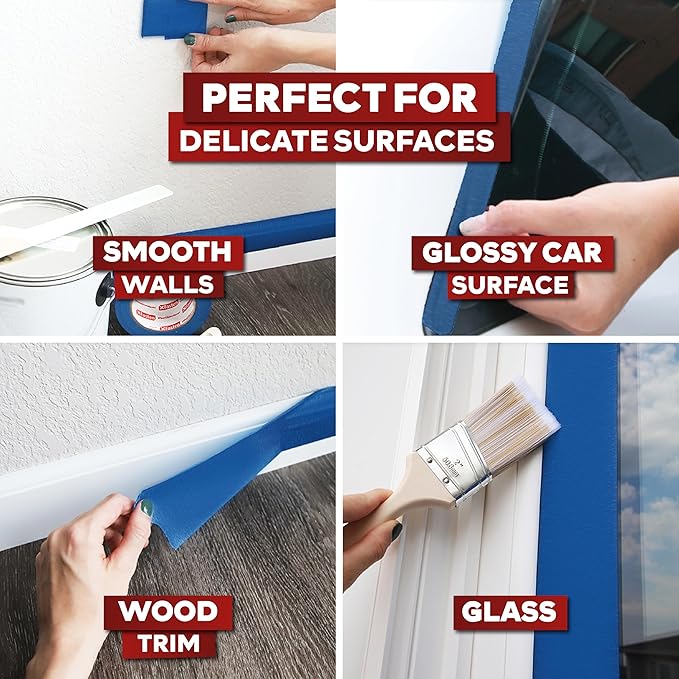 XFasten Blue Painters Tape 1 Inch Wide x 6,480 Feet 36-Pack Bulk UV Residue-Free Blue Masking Tape for Clean Lines, Indoor and Outdoor Multi-Surface Use - Sharp Paint Lines for Walls, Easy Removal