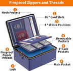 ENGPOW Fireproof Document Box, Hard Fireproof Box with Fireproof Zipper＆Lock, 6400°F Heat Insulated Fireproof Water Resistant File Organizer Storage Box Safe for Important Documents,Valuable,Blue