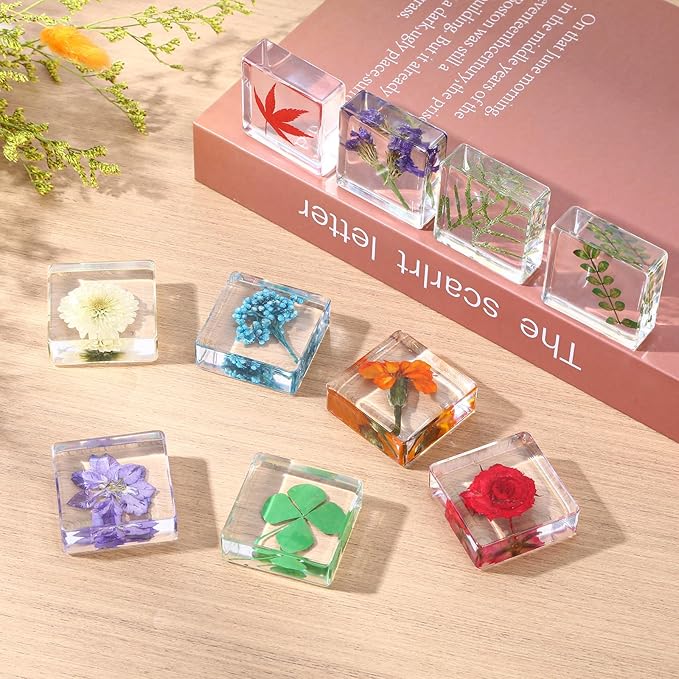 10Pcs Pressed Flower Paper Weights, Real Flower Resin Crafts, Pattern Weights,Paper Weights Decorative,Pressed Flower Ornament,Paper Weights for Office Desk,Specimen Collection for Science Educational