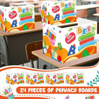 24 Pcs Privacy Boards for Student Desks Bright Colored Classroom Desk Divider Trifold Table Desk Privacy Panel Folders Screen Partition for School Teacher Student Study Test Home(Clock)