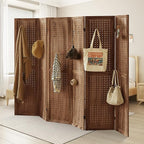 Aleesing 6 Panel Pegboard Display with 24 Hooks,Partition Room dividers, Wooden Room Divider Wall and Folding Privacy Screens, Pegboard Room Divider, Bedroom, Balcony, Dark Brown