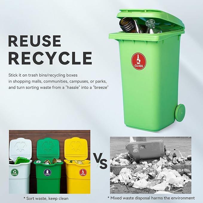 4PCS Recycle Stickers for Trash Bins,Self-adhesive Waterproof Trash Recycle Stickers, Recycling Labels for Trash Can for Home, Office, Apartment, Hotel, School and Public Area