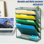 EASEPRES Desk File Organizer Mesh 6-Tier, Hanging Wall Mount Document Organization Stand, Desktop Vertical Mail Paper Folder Holder Rack with Bottom Tray for Office Home Cubicle Countertop, Dark Green
