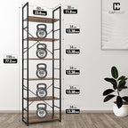 CAPHAUS 6 Tier Bookshelf, 24 Inch Width Free Standing Shelf, Bookcase Shelf Storage Organizer, Industrial Book Shelves for Home Office, Living Room, Kitchen, Rustic Oak Vintage Shelves & Metal Frame