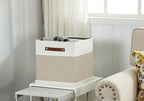 DECOMOMO Storage Basket with Lid, Storage Cubes with Handles, Fabric Box with Lid (Beige and White, 13” / 3 Pack)