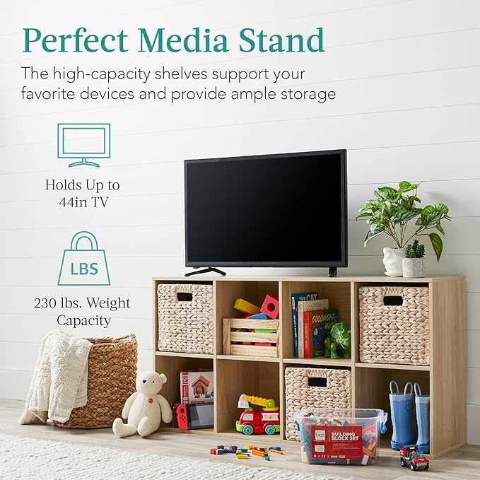 Best Choice Products 8-Cube Storage Organizer, 11in Shelf Opening, Bookcase, Display Shelf, Customizable w/ 3 Removable Back Panels – Light Oak