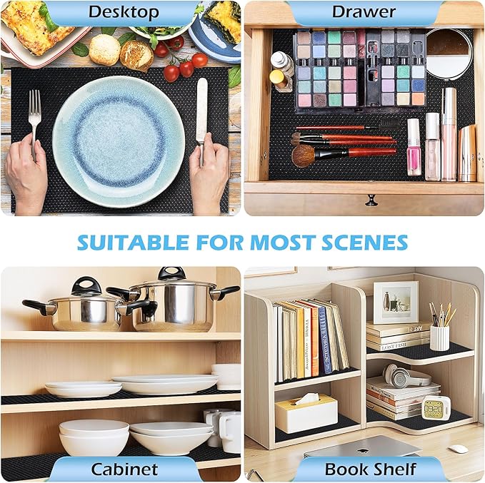 MooiFun Drawer Liners, Waterproof Shelf Liner, Anti-Slip Non-Adhesive BPA Free Kitchen Cupboard Cabinet Liner Refridge Fridge Mats Sink Protector Strong Durable for Home (Black/15.7in x 20Ft)