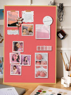 Lightomorrow Bulletin Board 23.6 x 17.7 inches, Coral Red Pin Board, Golden Aluminum Framed Fabric Cork Board with 10 Push Pins
