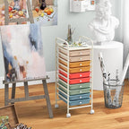 Giantex 10-Drawer Rolling Storage Cart w/Wheels, Handle, Removable Drawers, Mobile Organizer Storage Unit, Trolley Utility Cart for Home Kitchen Makeup Living Room Office Play Room