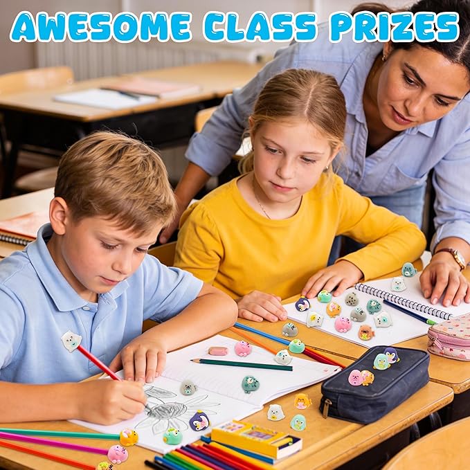 20 pcs Ocean Animal Pencil Topper Erasers for Kids Classroom Prizes, 3D Funny Pencil Top Erasers for Kids Class Treasure Box,Game Rewards,Party Favors, Non-Removable