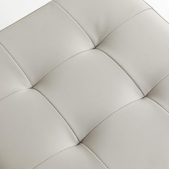 Homebeez Tufted Faux Leather Storage Ottoman Square Cube Foot Rest Stool with Flip Top, Elephant Grey