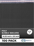 Black Extra Large Poly Bubble Mailers 14.25x20 inch #7 | Self Seal Large Padded Envelopes | Air Cushioned Bubble Mailer | Usable Size 14.25x19 Lightweight Mailing Shipping Bags| 100 Pack Bulk