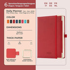 IN-luxpro Daily Planner 2026 with One Page Per Day,(A5-8.5" x 5.9"),12 Months Calendar Hourly Appointment Book Monthly Tabs & Self-adhesive Pen Holder,Inner Pocket, Vegan Leather Hardback,Red