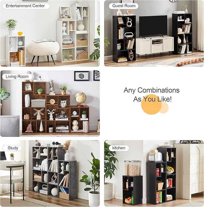 VECELO Wide Bookshelf Set, Fits 9.3" × 10-12.8" Hardcovers, Cube Storage Bookcases, Free-Standing for Living Room, Bedroom, Home Office, 2/3-Tier, 2-Pack, White