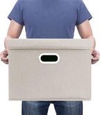 TYEERS Collapsible Storage Bins With Lids, Large Fabric Storage Boxes - 2 Pack - Beige