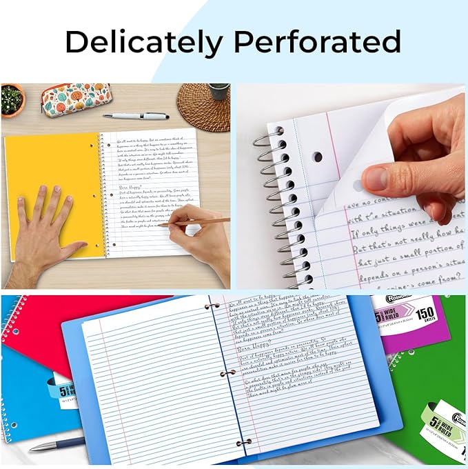 Rosmonde 2000 Packs (Pallet) 5 Subject Notebooks, Spiral Notebook Bulk, Wide Ruled, Pallet of Notebooks, 150 Sheets (300 pages), 8 x 10-1/2",Bulk Spiral Notebooks for School & Office, 4-7 Days Transit