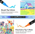 Arrtx Acrylic Pens Paint Markers 32 Colors, Dual Tip Acrylic Paint Markers with Brush Tip and Fine Tip, Art Supplies for Rock Painting, Wood, Ceramic, Fabric, Glass, DIY Crafts
