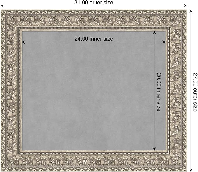 Amanti Art Silver Framed Magnetic Board 27x31 Medium Vision Board for use with Magnets, 100% Metal Sheet to Display Items as Office Decor or for Home Organization in mudroom, Kitchen or Kids Room