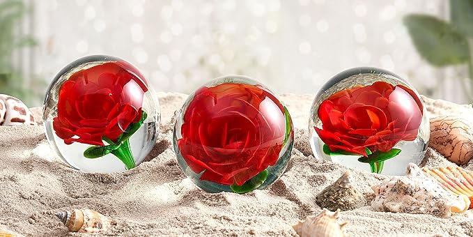 EUSTUMA Hand Blown Glass Flower Paperweight Figurine for Office Desk.Give You A Gift from The Person You Love, The Garden Decoration.(Orange Flower)