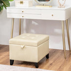 Asense 17 Inch Faux Leather Ottoman with Storage, Square Ottoman Footstool Upholstered Footrest for Couch Entryway Bedroom Living Room, Beige