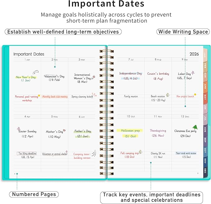 RETTACY 2026-2027 Monthly Planner, Jan 2026 - Dec 2027, Large Size (8.5" x 11"), Agenda, Calendar, 24 Month Tabs, Flexible Plastic Cover, 100 GSM Thick Paper, Spiral-bound (Tiffani Blue)