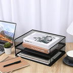 2 Pack Stackable Letter Tray, Wire Mesh Desk File Organizer Metal Desktop Paper Sorter Desk Tray Document Magazine Storage Basket for Home Office Supplies - Transverse Load, Black