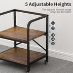Vokumba 2 Tier Under Desk Printer Stand, Large Printer Table with Height Adjustable Shelf, Rolling Printer Cart with Industrial Wheels for Home Office, Scanner Fax (Rustic Brown)