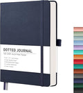 RETTACY Bullet Dotted Journal Notebook, 256 Pages, A5 Medium Size (5.7'' × 8.3''), Leather Hardcover, 120 GSM Thick Paper, for Bullet Journaling, Planning, Tracking (Navy Blue)
