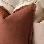 Foindtower Set of 2 Decorative Linen Fringe Lumbar Throw Pillow Covers Farmhouse Cushion Cover with Tassels Accent Pillowcase for Couch Sofa Bed Living Room Home Decor,12×20 Inch,Autumn Rust Orange