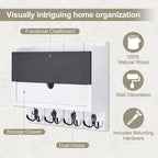 Lucundm Mail and Key Holder Wall Mount with Storage Drawer – Modern Wooden Mail Organizer for Wall Entryway, 7 Key Hooks & Chalkboard Panel – Stylish Home Decor for Apartments, Living Room, Office