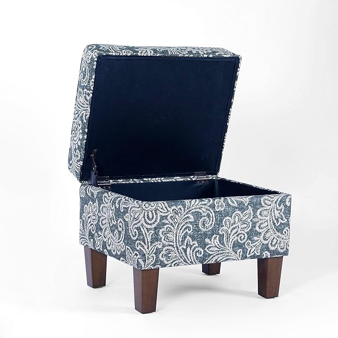 Spatial Order Home Decor | Dinah Collection Modern Storage Ottoman | Ottoman with Storage for Living Room & Bedroom(Blue Denim Jacobean Print)