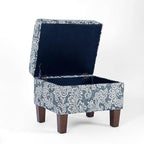 Spatial Order Home Decor | Dinah Collection Modern Storage Ottoman | Ottoman with Storage for Living Room & Bedroom(Blue Denim Jacobean Print)