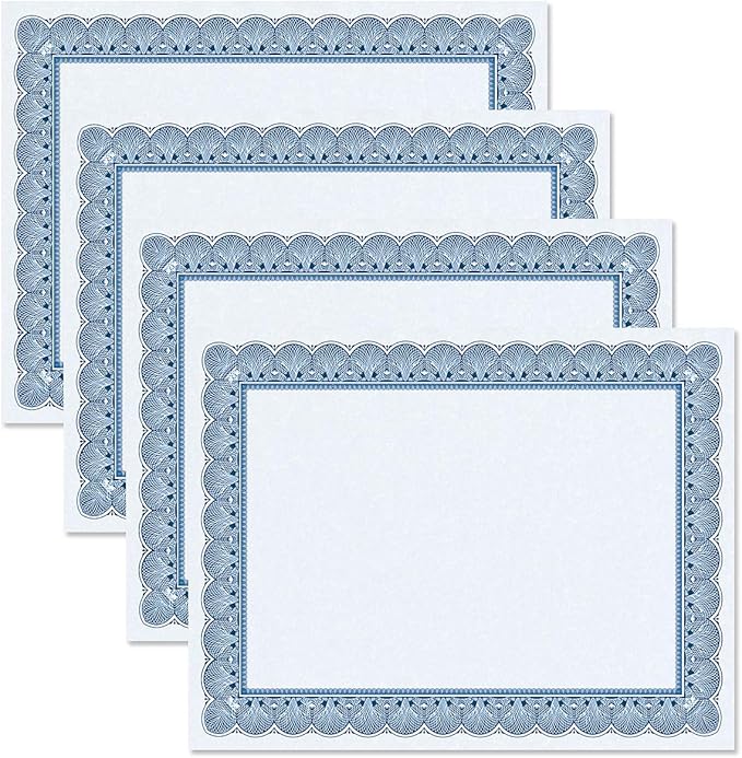 Fine Stationery Classic Elite Award Certificate Collection - Includes 25 Certificate Papers (White/Blue), 25 Heavy Linen Folders (Blue/Silver), 25 Silver Foil Seals, Laser & Inkjet Printer Compatible
