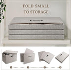 Graciadeco Medium 15" 21 Quart Collapsible Stackable Storage Bins with Lids, 1 Pack Beige Foldable Fabric Closet Storage Boxes with Lids, Heavy-duty Linen Baskets for Bedroom