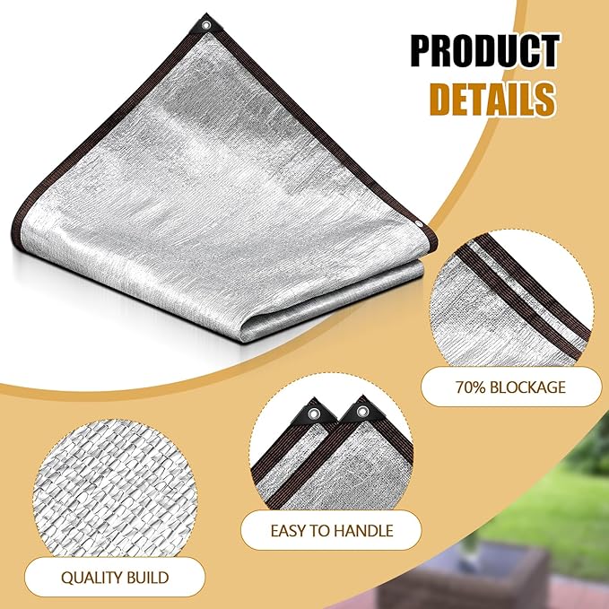 Mindsoft 70% Aluminet Shade Cloth Reflective Tarp 10 x 6.5 ft Aluminum Cloth Porch Privacy Screen with Grommets Durable Mesh Canopy for Car Garden Patio Pergola Sun Shade Cover(1 Set)