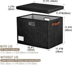 Roobyl 17" Large Collapsible Storage Bins with Lids, Stackable Closet Organizers with PU Handle and Labels, 3-Pack Decorative Fabric Storage Boxes for Home, Bedroom, Closet, Office, Nursery(Black)