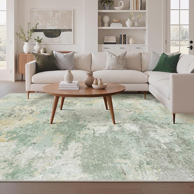 GENIMO Washable Rugs 8x10 Area Rugs for Living Room Bedroom, Modern Lightweight Rug Ultra Soft Indoor Area Rugs 8x10 for Dining Room, Low Pile Carpet with Non Slip Backing, Light Green