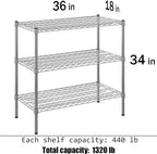 Regal Altair 18" Deep x 36" Wide x 34" Height Wire Shelving Kit | 3-Tier | NSF Commercial Storage Rack Unit