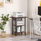 Lerliuo 3-Tier Printer Stand with Charging Station, Industrial Mobile Printer Table with Storage Shelf and Steel Frame, Rolling Printer Cart Holder with Lockable Wheels for Home, Office (Walnut)