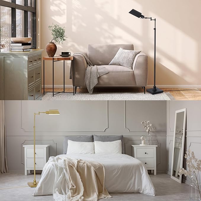 O’Bright Arcadia - Pharmacy Floor Lamp, Full Range Dimming, Swing Arm Task Lamp, E26 Socket, Bulb Replaceable, Adjustable Height 47” to 55”, 360° Rotatable Shade, All-Metal Design, Brushed Nickel