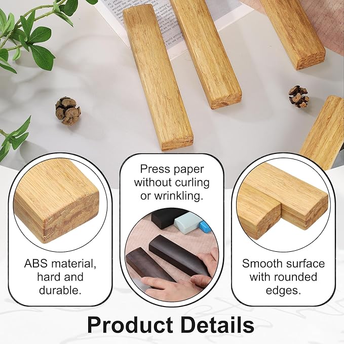 uxcell 1 Pair Calligraphy Paper Weights, 7.1" Wooden Paperweight Desk Accessory for Home Office Calligraphy Practice Drawing Writing, Gift for Writers Professionals, Khaki