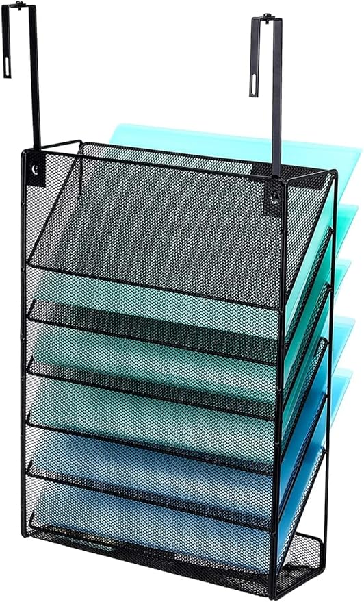 Delifox 7-Compartment Wall Mounted Hanging File Organizer Cubicle Wall File Holder Vertical Document Organizer for Office Home, Black