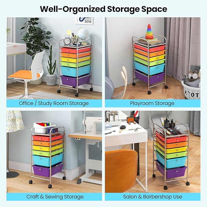 Giantex 6 Storage Drawer Cart Rolling Organizer Cart for Tools Scrapbook Paper Home Office School Multipurpose Mobile Utility Cart (Tomato, Orange, Light Green, Turquoise, Purple)